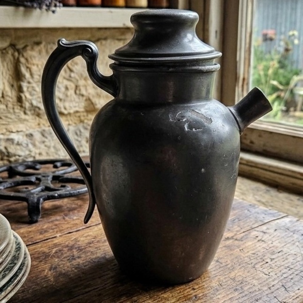Vintage Genuine Pewter Cocktail Shaker Lid 77SP Dark Patina Metal‎ Creamer 7.5"
